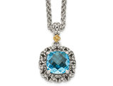 3.00 Carat (ctw) Swiss Blue Topaz Pendant Necklace in Sterling Silver with 14K Gold Accents
